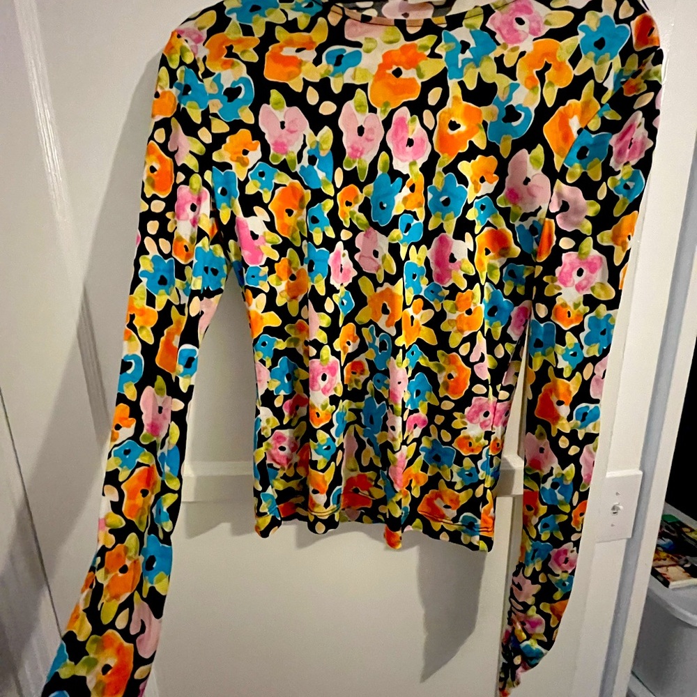 Stine Goya Long Sleeve Floral Top – Size Small Watercolor Floral, Silky Viscose